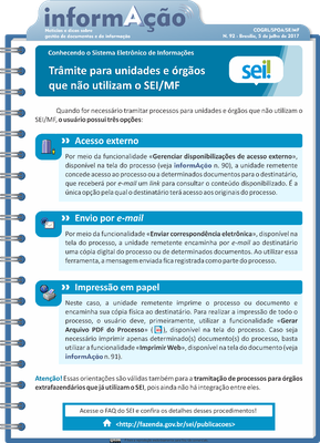 Boletim informação nº 92 - Trâmite para unidades e órgãos que não utilizam o SEI/MF