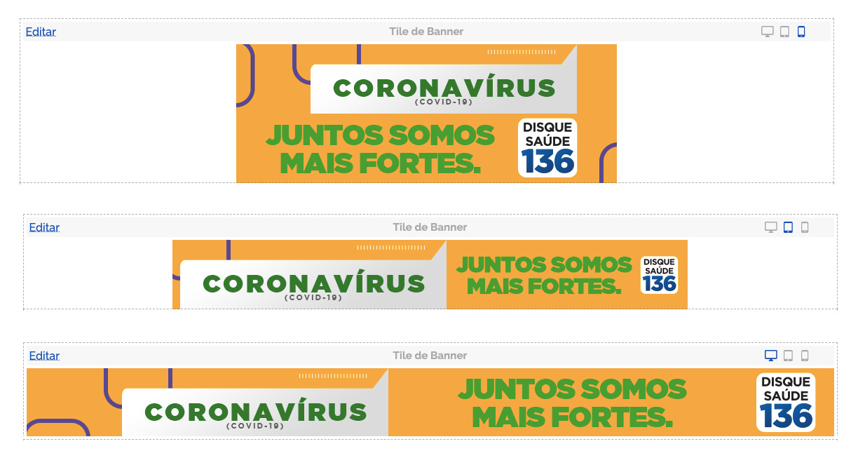 banner laranja com as informações - Coronavírus (covid 19) Juntos somos mais fortes. Disque Saúde 136.