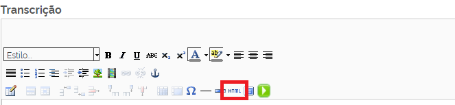 Tela da área de Edição da notícia, com destaque para o item HTML