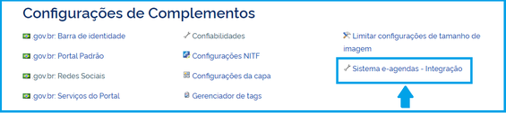 Tela de configuração do eAgendas