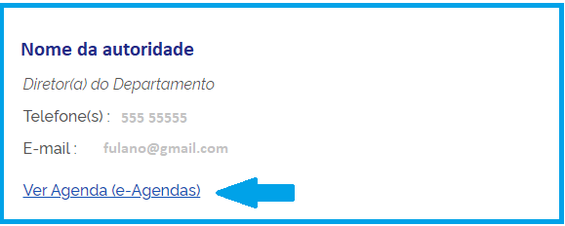 Tela dados da autoridade com o link para sua agenda