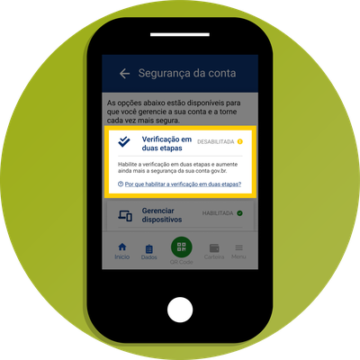 Desativar a verificação em duas etapas em Segurança da conta
