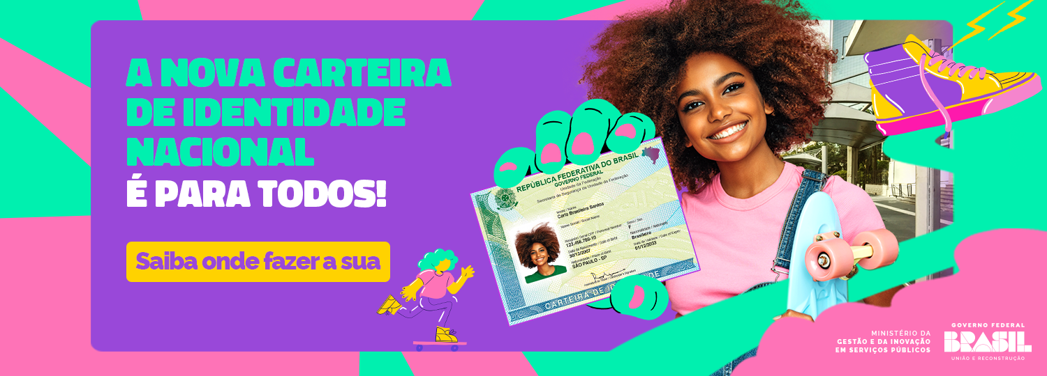 Mulher negra sorri mostrando a nova identidade. Texto: Saiba onde fazer a nova carteira nacional de identidade