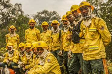 Brigadistas da comunidade quilombola Kalunga, em Goiás, chegam ao Pantanal como reforço na equipe do Prevfogo/Ibama e enfrentam vegetação densa em seu primeiro dia de combate na região