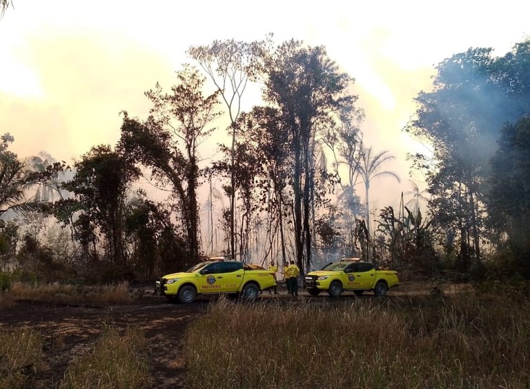 Ibama combatendo o fogo no sul da Amaoznas