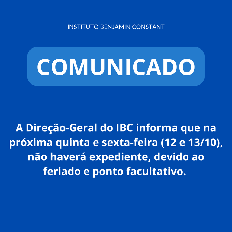 IBC informa que não haverá expediente nos dias 12 e 13 de outubro