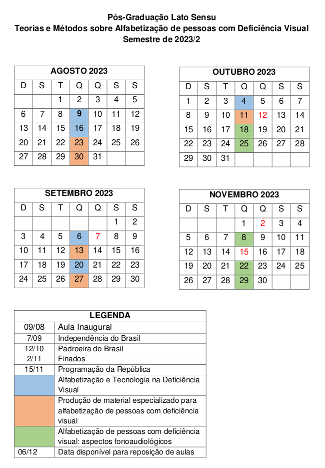 Calendário 2023.2 Especializações