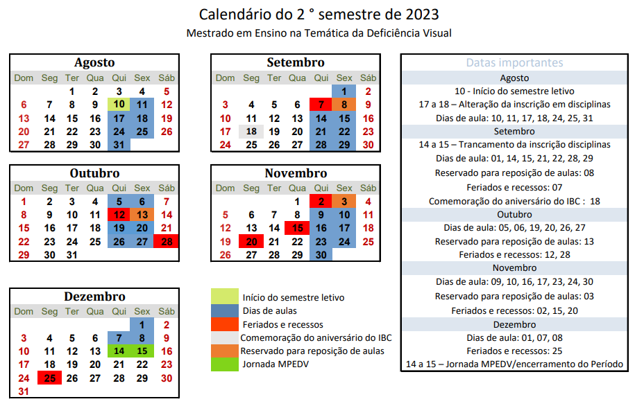 Calendário acadêmico 2023 - Mestrado - 2º semestre