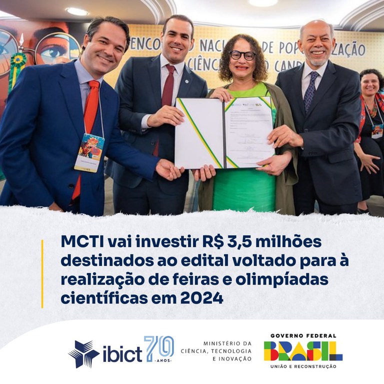 MCTI vai investir R$ 3,5 milhões destinados ao edital voltado para à realização de feiras e olimpíadas científicas em 2024