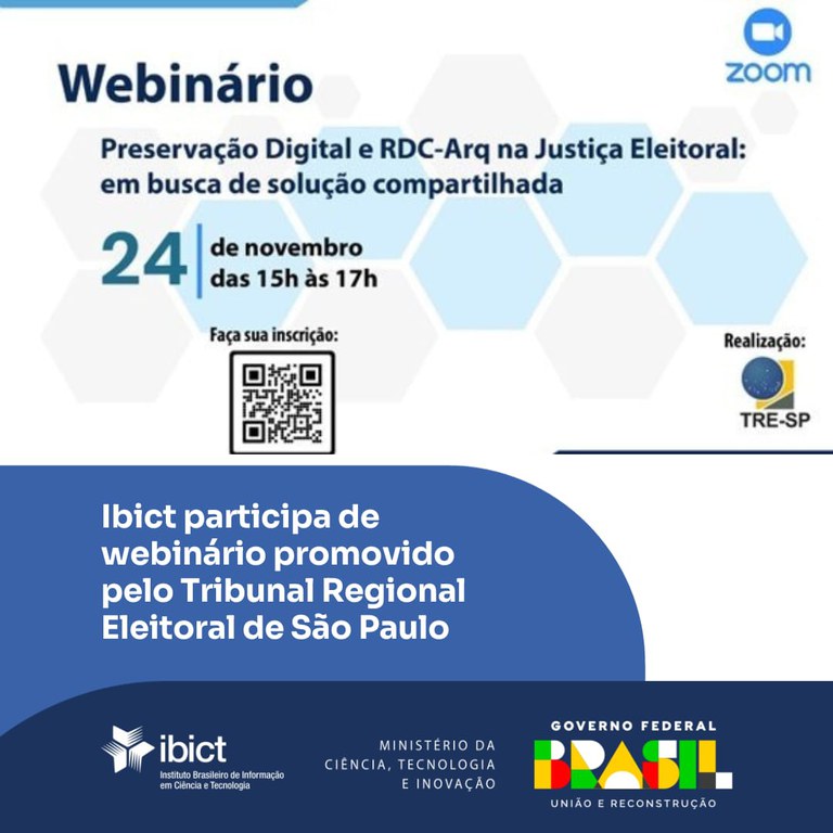 Ibict participa do webinário "Preservação Digital e RDC-Arq na Justiça Eleitoral: em busca de solução compartilhada"