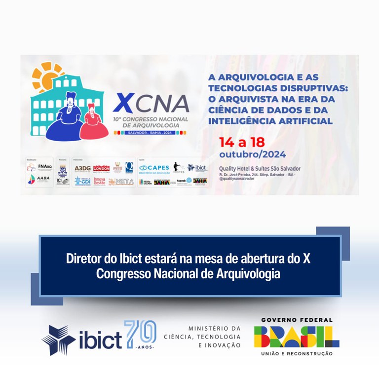 Diretor do Ibict estará na mesa de abertura do X Congresso Nacional de Arquivologia