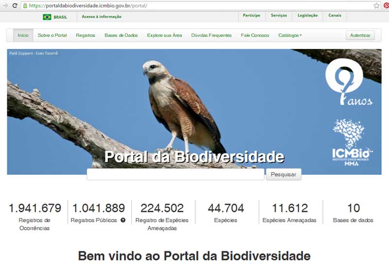 Página inicial do Portal da Biodiversidade