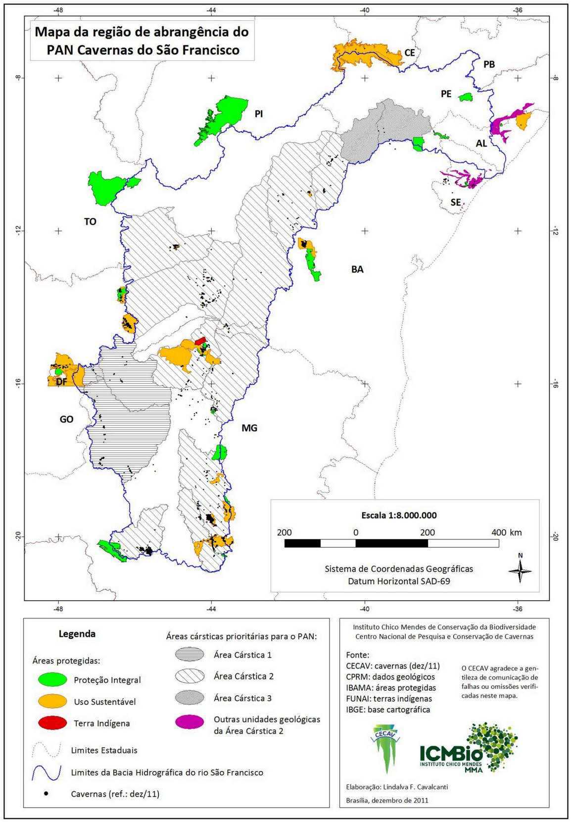 Mapa que detalha as cavernas da Bacia do Rio São Francisco (CECAV/ICMBio)