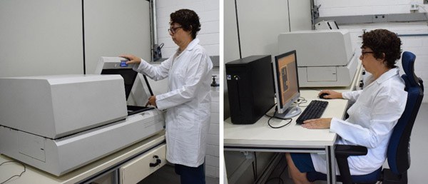 A tecnologista Selma Parente, responsável pelo Laboratório de Neutrongrafia do IEN, trabalha com imageamento eletrônico, sistema que possibilita a neutrongrafia em tempo real.