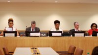 Na sede de ONU, a Secretária Executiva Roberta Eugênio discursa sobre a liderança do Brasil na implementação do ODS 18