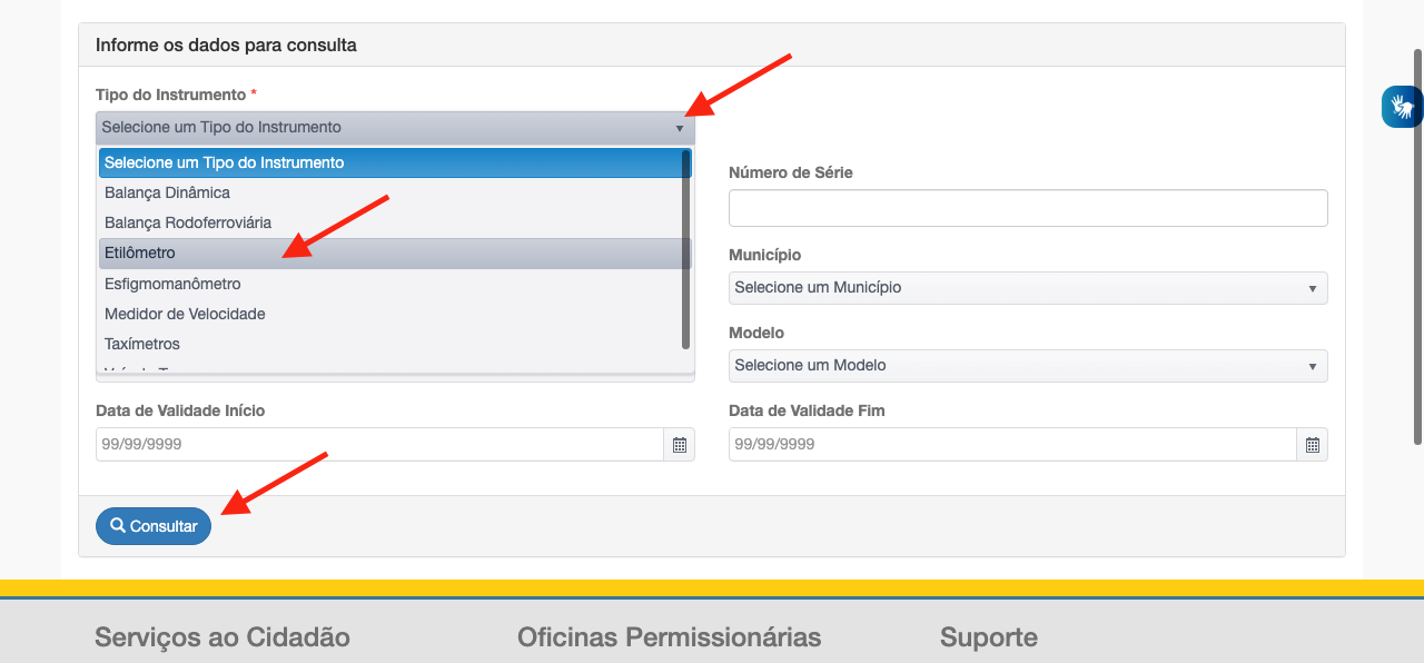 Como consultar os certificados de verificação de etilômetros no PSIE 02