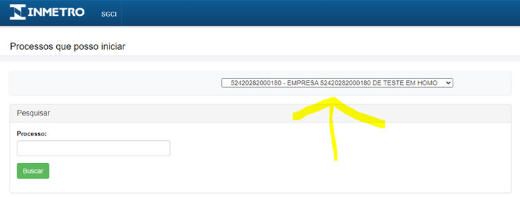 Tela Processos que posso iniciar destacando campo Empresa