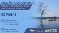 Seleção para Doutorado em Biologia de Água Doce e Pesca Interior oferece três vagas