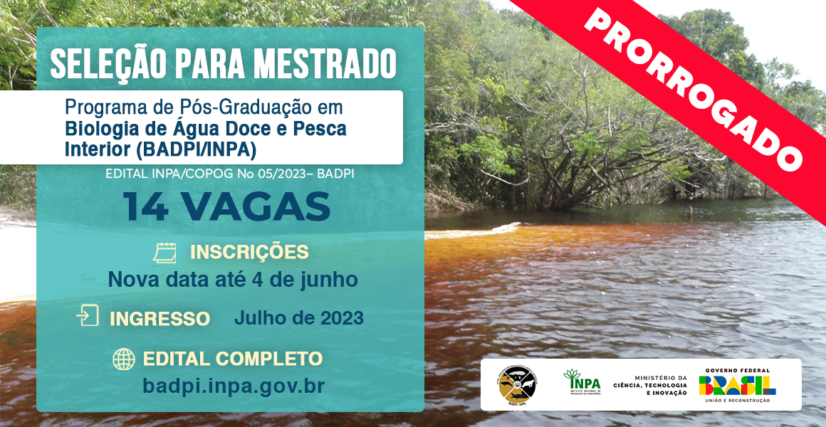 Mestrado em Biologia de Água Doce e Pesca Interior do Inpa está com seleção para 14 vagas