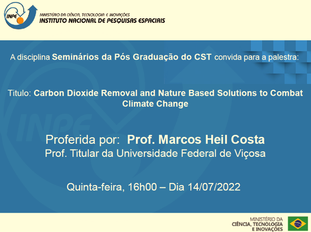 CONVITE: Seminários PGCST (14/07/2022): Carbon Dioxide Removal and Nature Based Solutions to Combat Climate Change