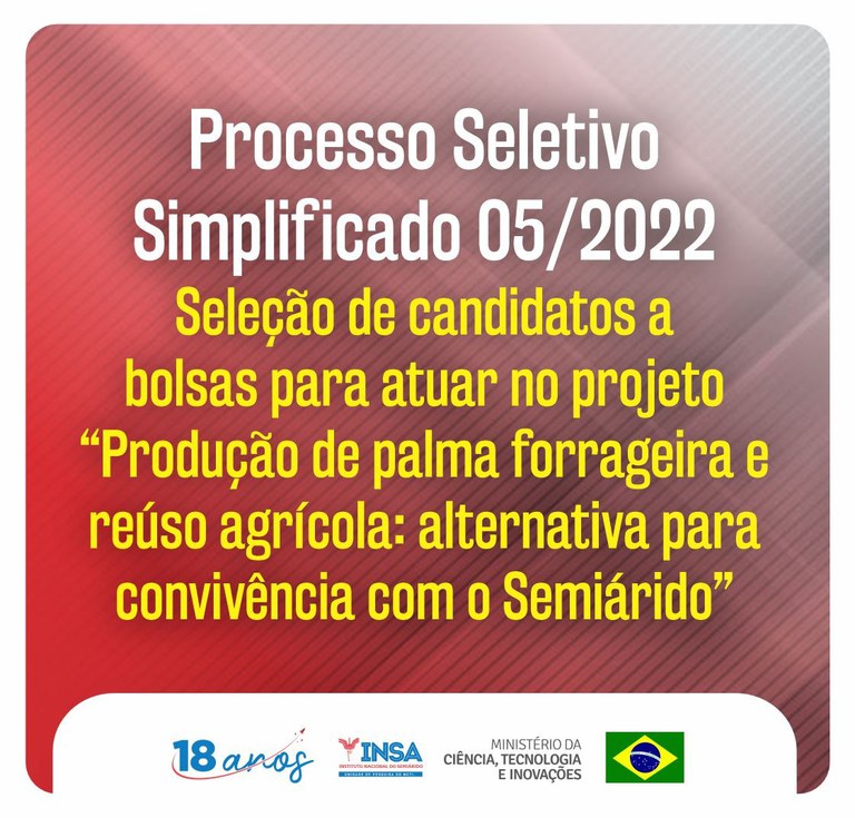 Insamcti Publica Processo Seletivo Simplificado 052022 — Instituto Nacional Do Semiárido Insa 5459