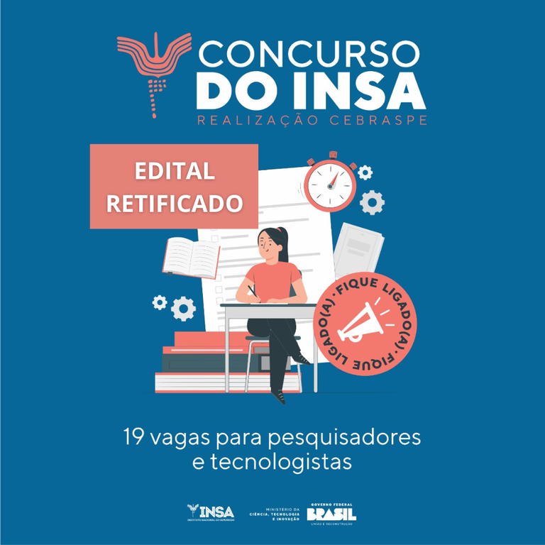 Retificado edital de concurso para Pesquisador e Tecnologista do INSAMCTI