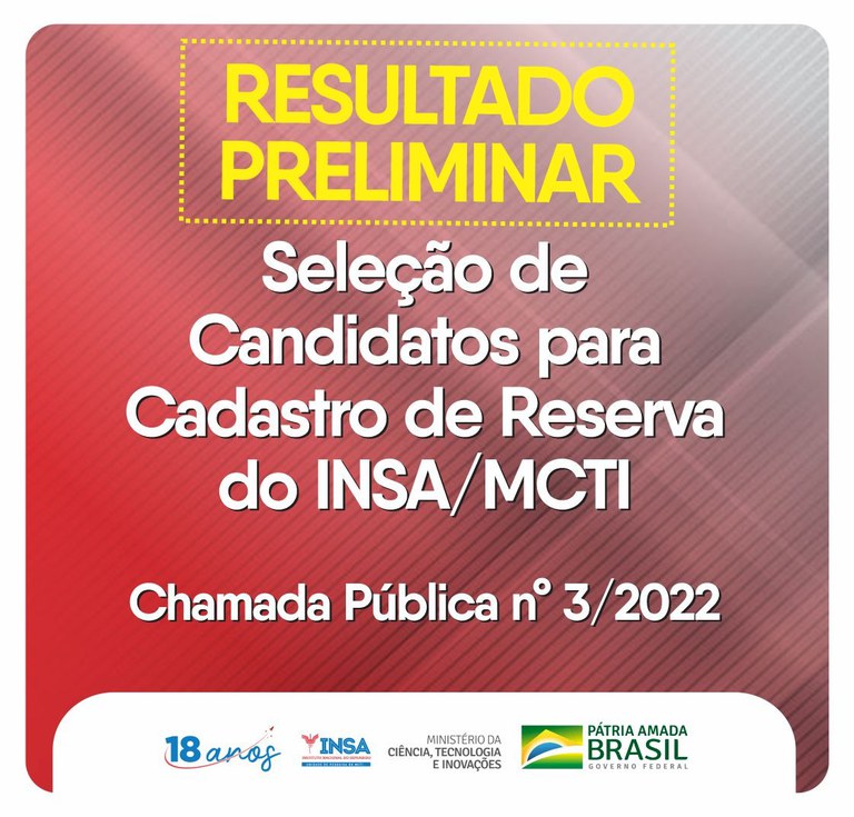 Resultado Preliminar Do Cadastro De Reserva Pci Chamada Pública 032022 — Instituto Nacional 9500