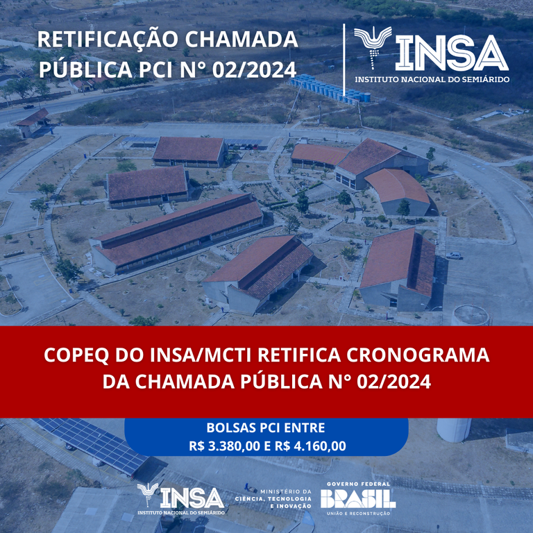 COPEQ do INSA/MCTI retifica cronograma da Chamada Pública n° 02/2024