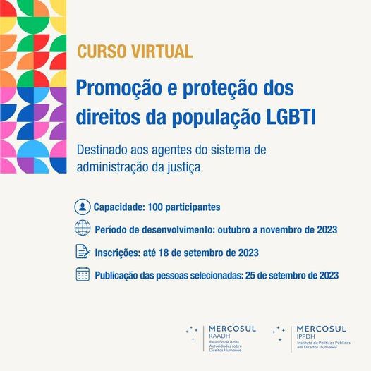 Última semana para inscrições no curso virtual “Promoção e Proteção dos Direitos da População LGBTI”, no âmbito da RAADH