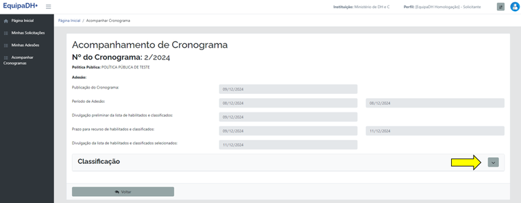 Tela - Visualização do Cronograma