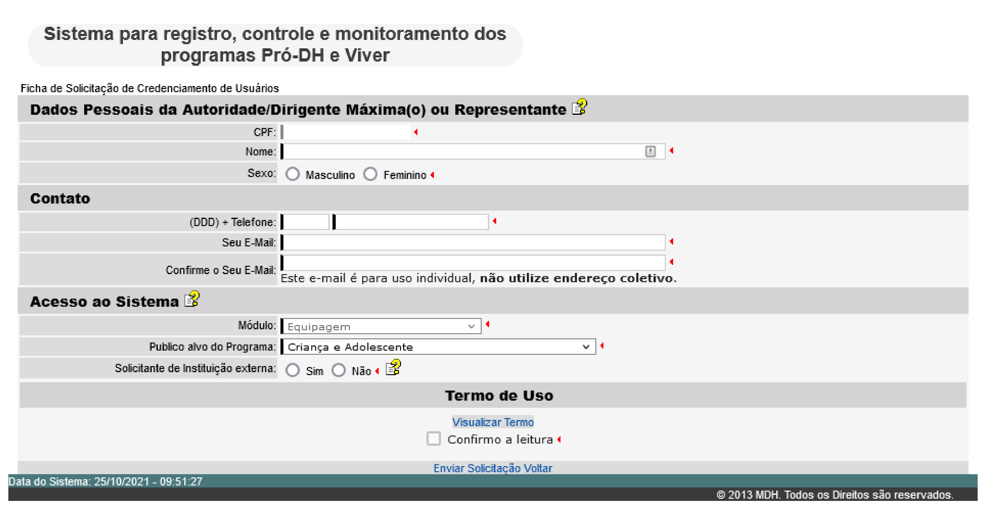 SIG – Ficha de solicitação de credenciamento de usuários