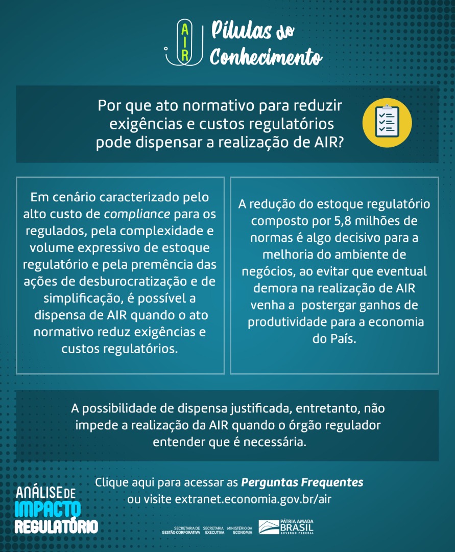 Por que ato normativo para reduzir exigências e custos regulatórios pode dispensar a realização de AIR?