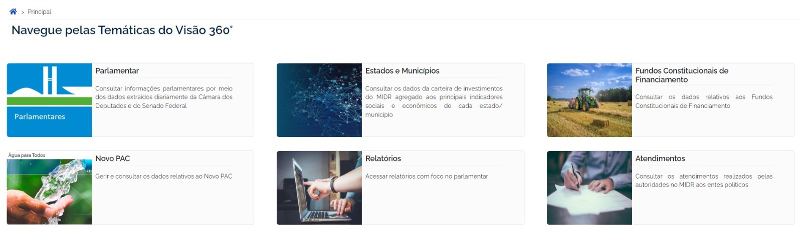 Menu principal do Visão 360º terá as temáticas disponíveis para consulta. (Foto: Reprodução)