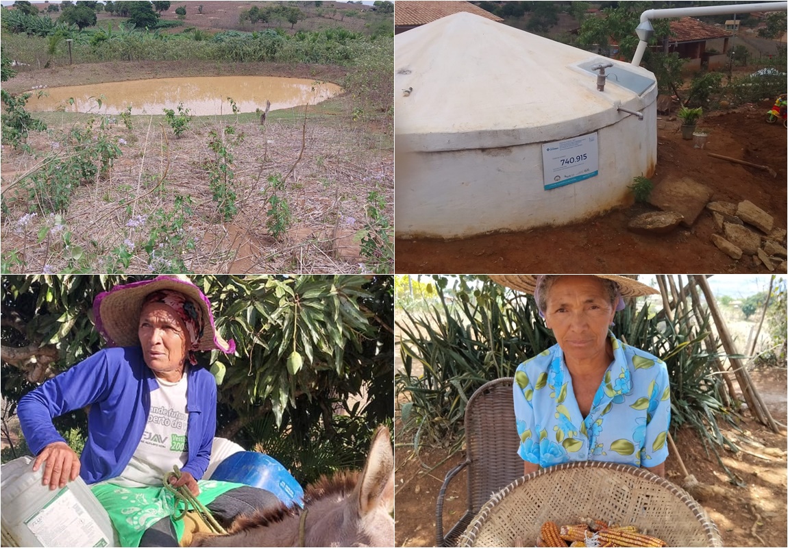 O antes e o depois da chegada da cisterna na vida de Josefa Jesus. Fotos: Arquivo pessoal