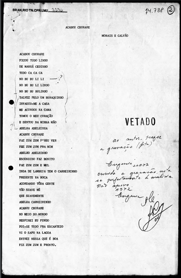 Veto música "Acabou Chorare"