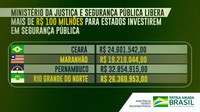 Ministério da Justiça e Segurança Pública desbloqueia mais de R$ 100 milhões para aplicação imediata em políticas públicas na área de Segurança Pública em quatro estados