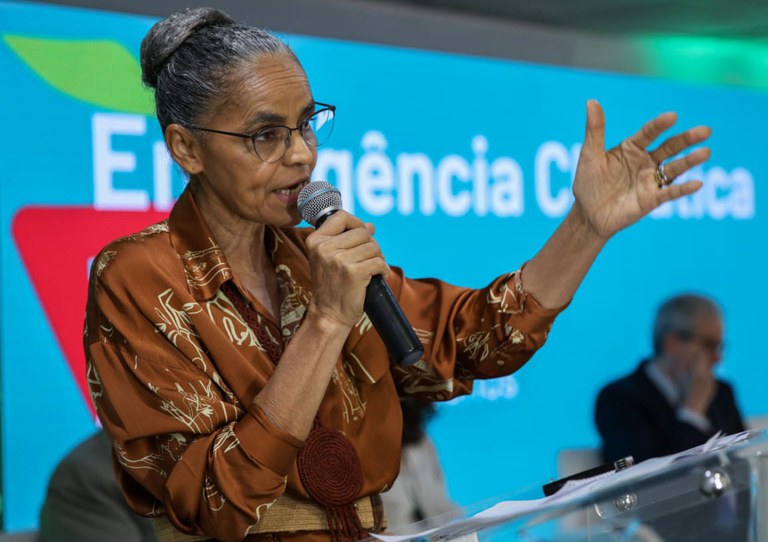 Ministra Marina Silva discursa durante oficina "Emergência Climática". Foto: MMA