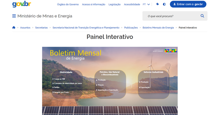 MME lança painel interativo para o Boletim Mensal de Energia