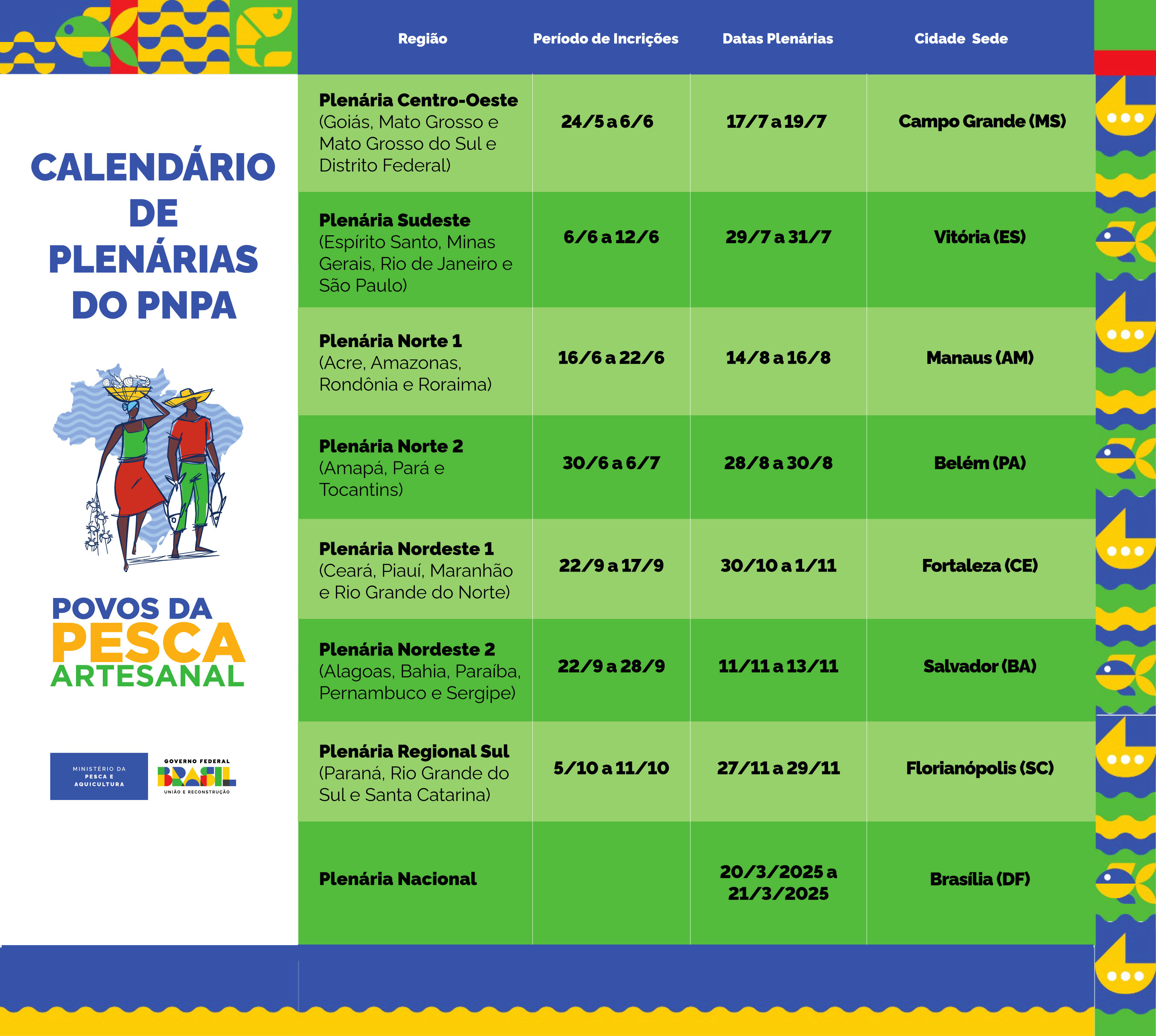 Calendário de Plenárias do PNPA