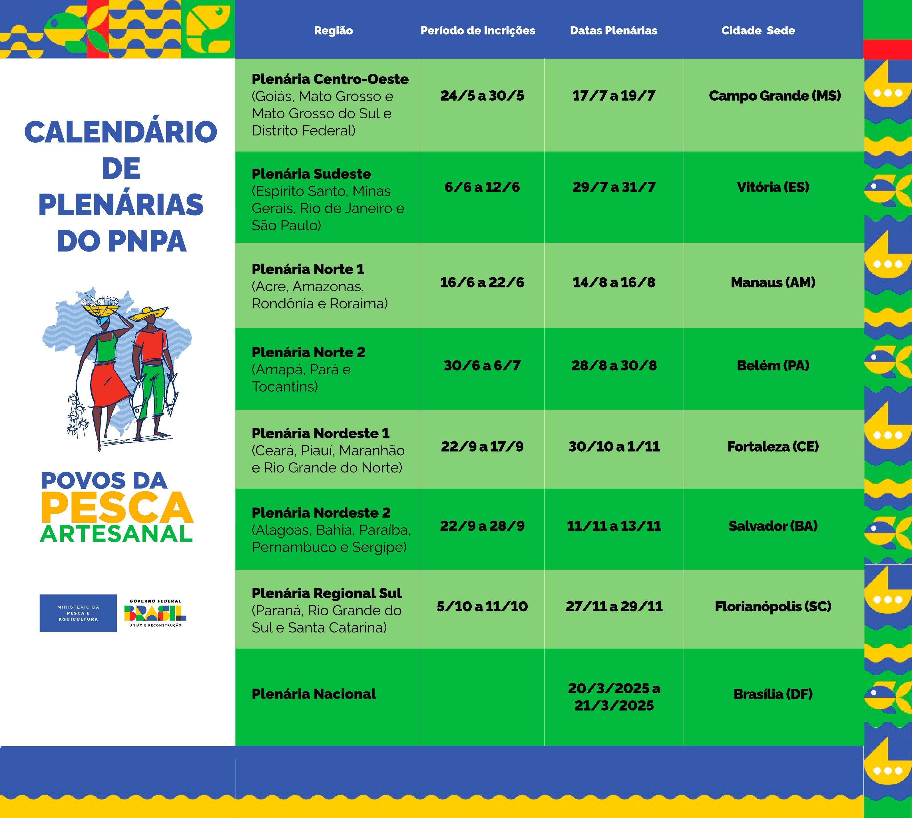 Calendário de Plenárias do PNPA