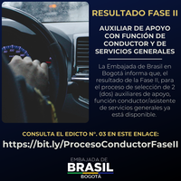 Resultado Fase II / Contratación - Auxiliar de apoyo con función de conductor y de servicios generales