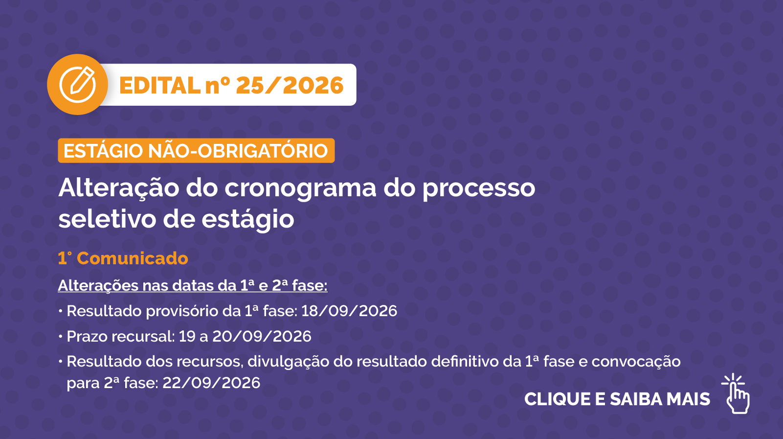 ALTERAÇÃO DO CRONOGRAMA DO PROCESSO SELETIVO PARA ESTÁGIO - EDITAL Nº 25/2026/SEI-MPEG
