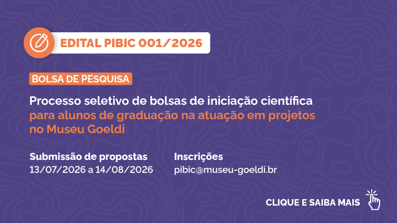 Banner roxo com texturas e informes sobre o edital PIBIC 001/2026
