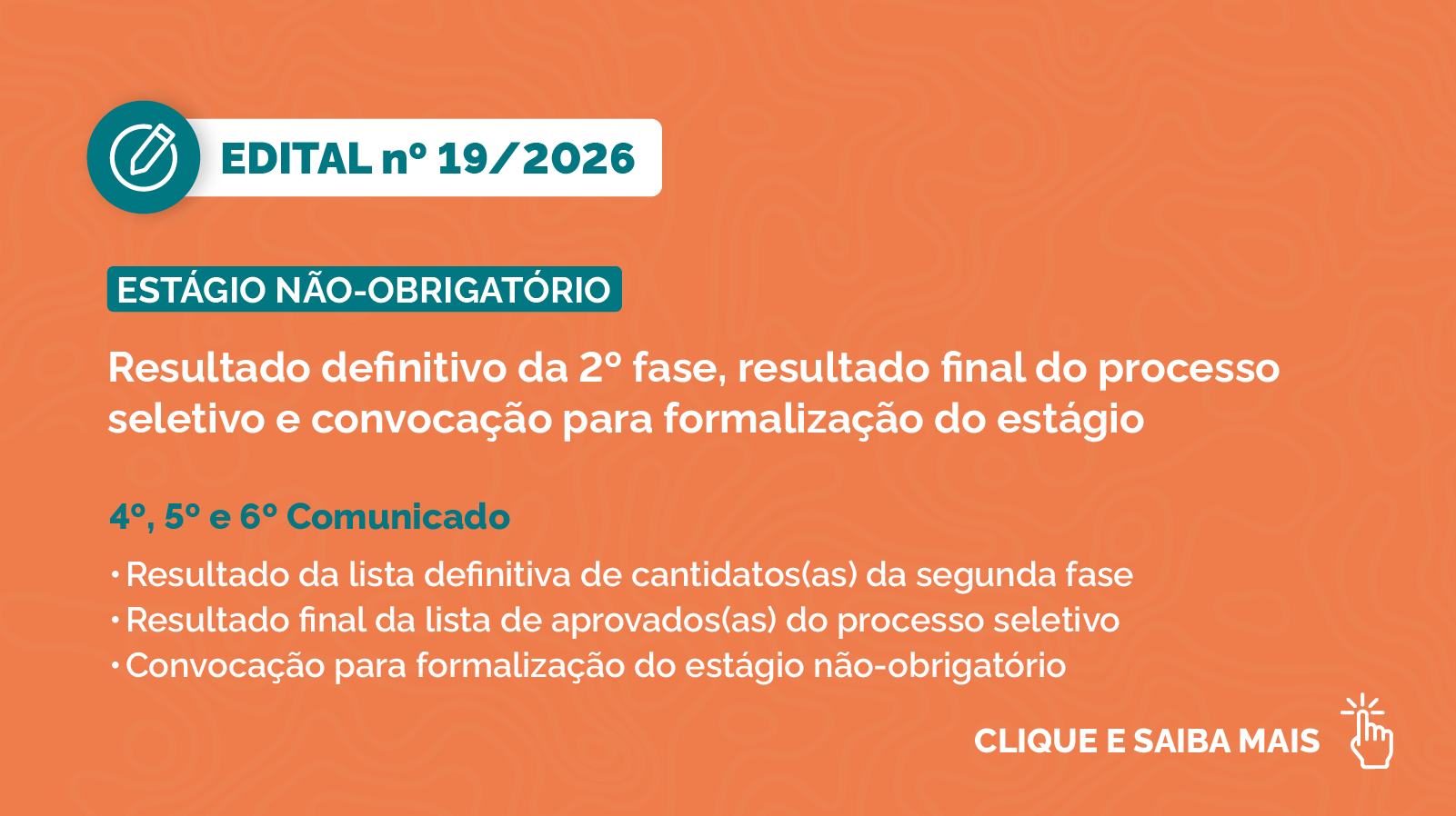 Banner laranja com informes sobre o (4, 5 e 6 comunicado) em branco