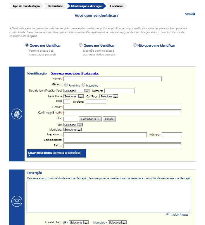 Novo layout do formulário de manifestação do e-Ouv