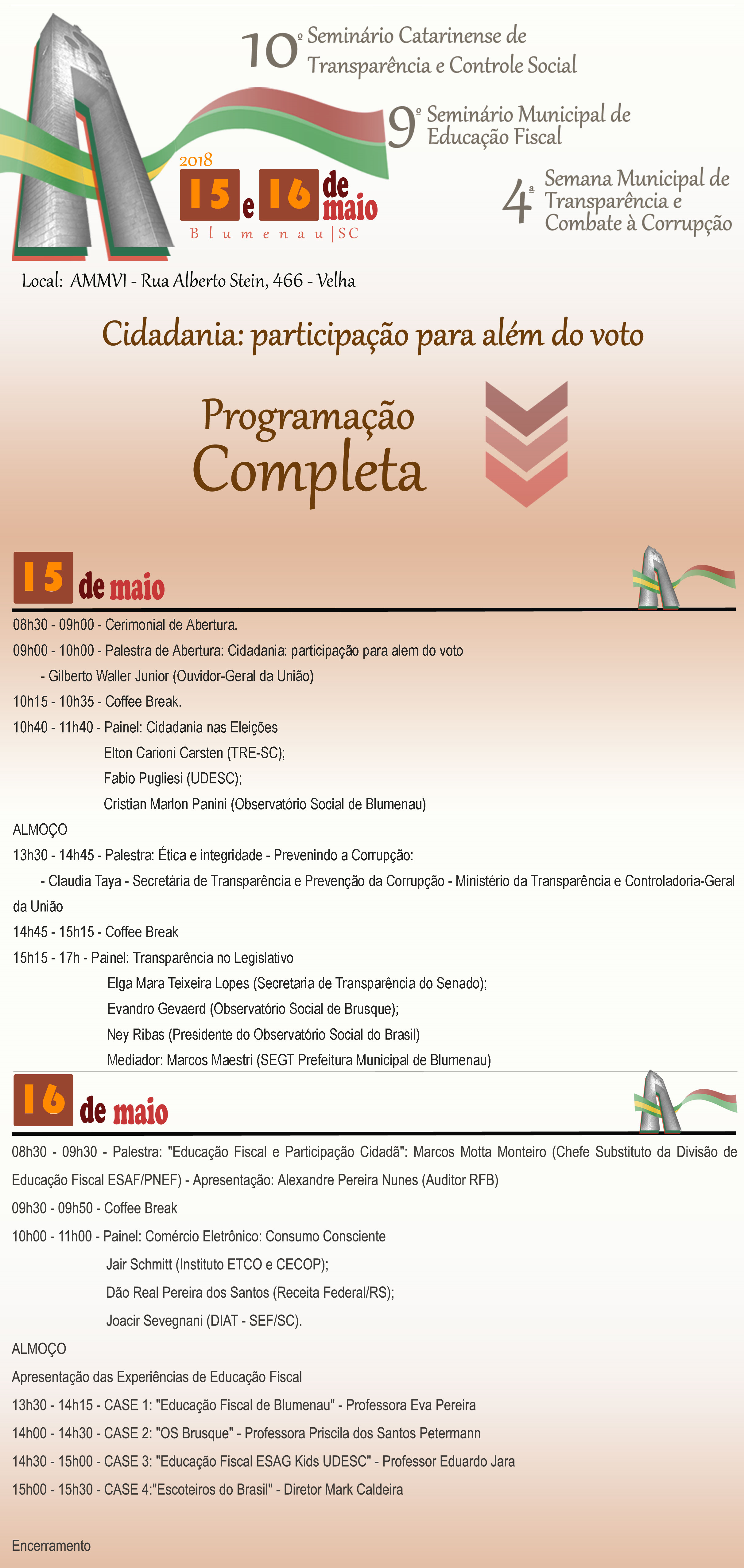 Programação 10º Seminário Catarinense de Transparência e Controle Social