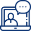 ícone computador com pessoa e balão de diálogo