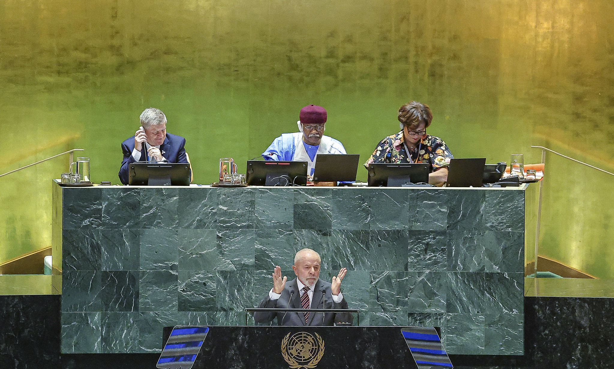 El Presidente de la República, Luiz Inácio Lula da Silva, durante la Sesión Inaugural de la Cumbre del Futuro, en el Salón de la Asamblea General de la Sede de las Naciones Unidas. Nueva York - Estados Unidos.