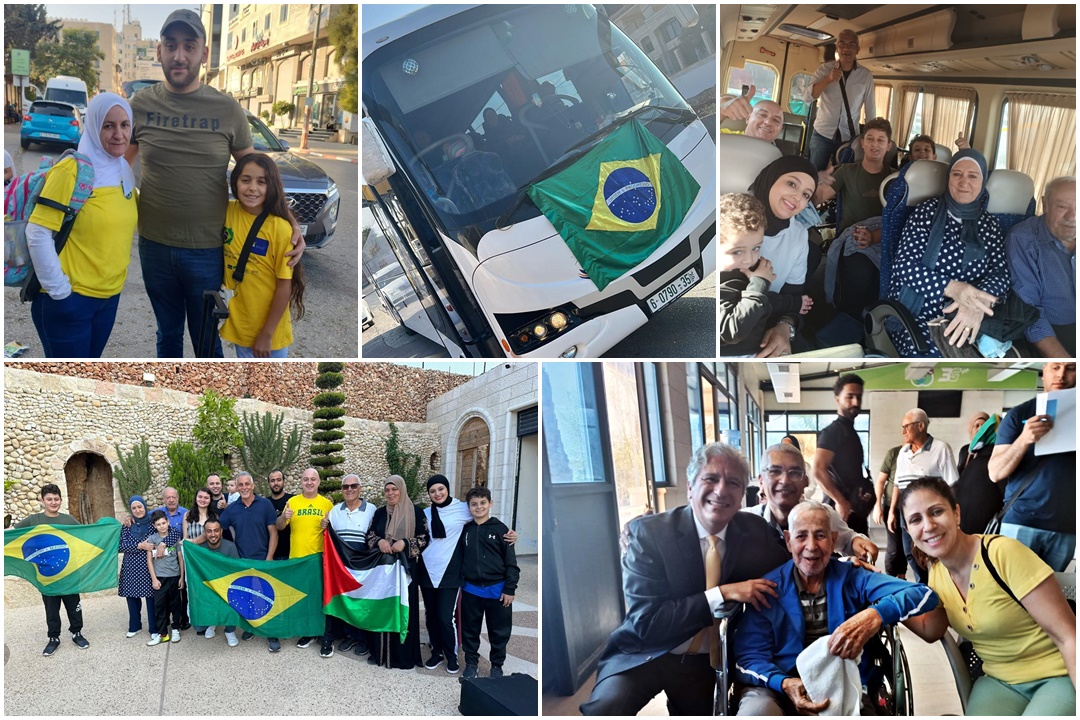 Los autobuses y furgonetas alquilados por la representación brasileña en Ramala recogieron a los brasileños en varios puntos de Cisjordania y los llevaron hasta Jericó, donde realizaron los primeros procedimientos de inmigración antes de cruzar la frontera. Fotos: Representación de Brasil en Ramala