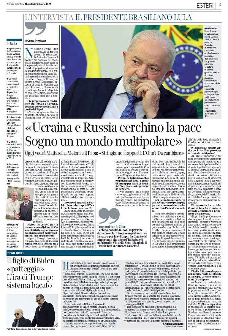 Fac-símile do Jornal Corriere della Sera